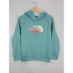 The North Face Womens Teal Heather Logo Hoodie Sweatshirt Thumbholes Large